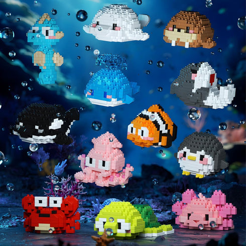 HJPLPXH Kids,12 Set, 8-16+ Small Toy Gift,Party Favors for Boxes Marine Animals Micro Mini Building Blocks Birthday