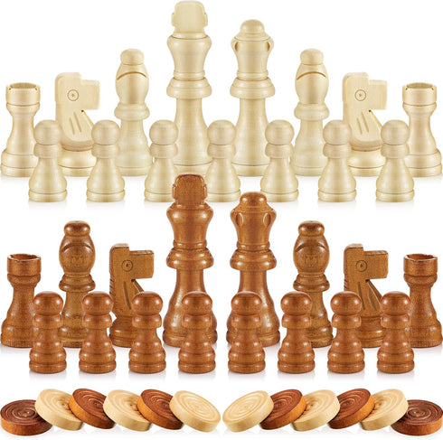 80 Pieces Wooden Checkers - Handcrafted Chess with Drawstring Storage Pouch, Classic Game Set