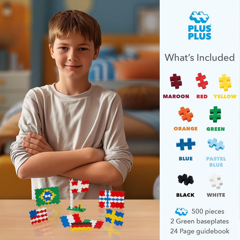 Set, PLUS PLUS Learn to Build, Flags of the World - Mini Puzzle Building Blocks Stem Toys for Kids - Educational