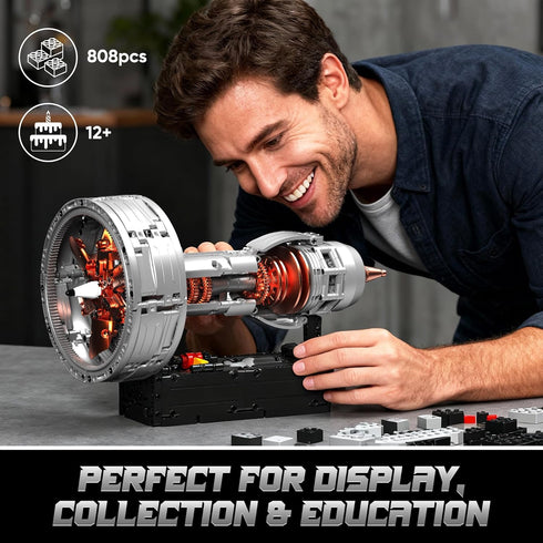 ROKAFU Sets, 12+ Turbojet Engine Building Blocks Motorized Jet Engine Model Kit with Motor, Mini Aircraft Engine Kits