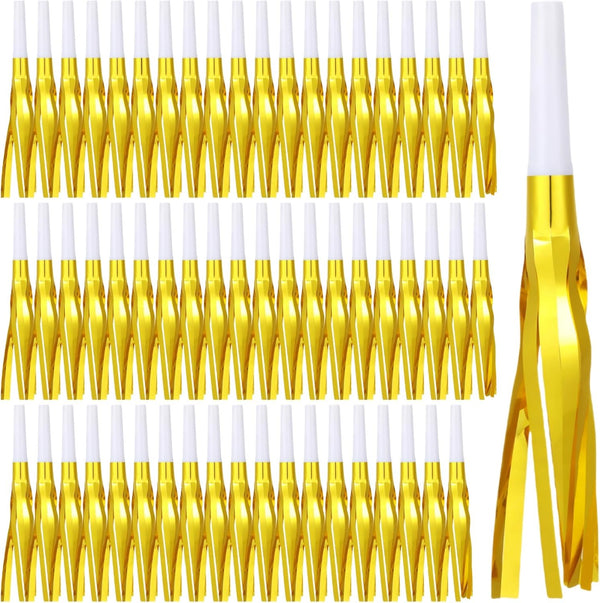 LCPQMZGH 60 Pcs Gold Noise Makers, Metallic Fringed Noise Makers for New Year