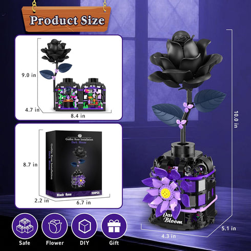 Sets 359 Alagoo Gothic Black Roses Building Blocks Kit, Mysterious Dark Bloom with Vase Toy Building for Boys Girls