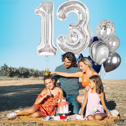 KatchOn Big Silver 13 Balloon Numbers - 40 Inch for 13th Birthday Decorations for Girls and Boys