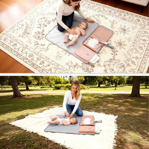 Portable Diaper Changing Pad, Large Foldable Baby Travel Changing Mat with Storage Pocket for Wipes & Diapers