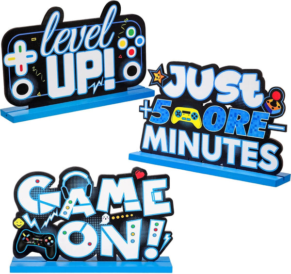 Frienda Video Game Party Centerpiece Table Level Up Birthday Decorations - Pixelated Table Sign for Boys Kids