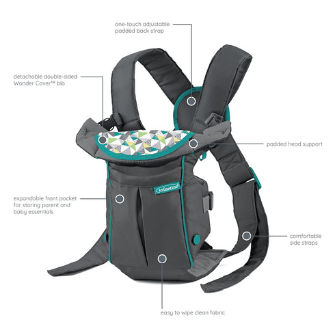 2-Ways 7-26lb, Infantino Swift Classic Carrier with Pocket, to Carry Carrier with Wonder Bib & Essentials Storage Front