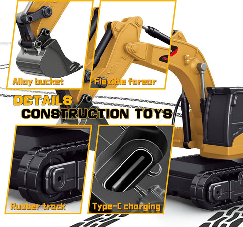 BRRRRT 1/64 3+ Full Proportion Remote Control Excavator,Remote Control Construction Vehicles with Metal Shovel,Type-C