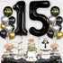 KatchOn Giant Black 15 Balloons Number - 40 Inch Happy 15th Birthday Decorations for Boys, 15 Birthday Balloons