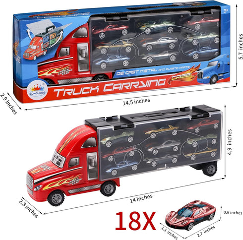 BoomCaCa 18 3-10 Toy Truck Transport Car Carrier - Sport Cars in Truck Toys, Toys for Boys and Girls Age yrs Old, Ideal