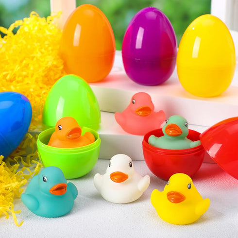 6 JOYIN Pcs Pre-Filled Easter Eggs with Light-up Floating Duck Bath Toys for Kid Toddlers Easter Eggs Hunt, Basket