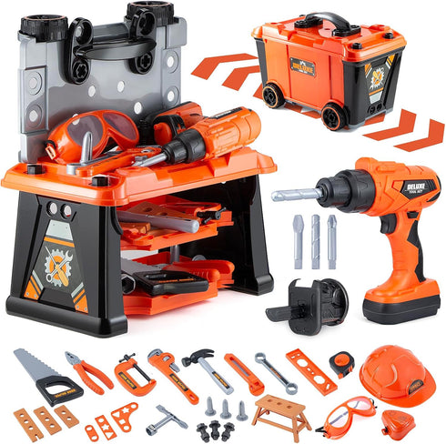 3 in 1 Kids Tool Bench - Zealous 79pcs Toddler Tool Set with Electronic Toy Drill for Boys Age 3+