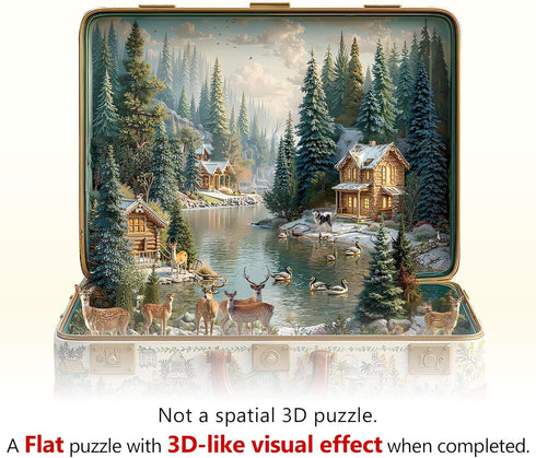 290 13.4 12.9in Suitcase Scenery-Nordic Forest Wooden Christmas Puzzles Adults, Pieces Wood Puzzle with Unique Animal
