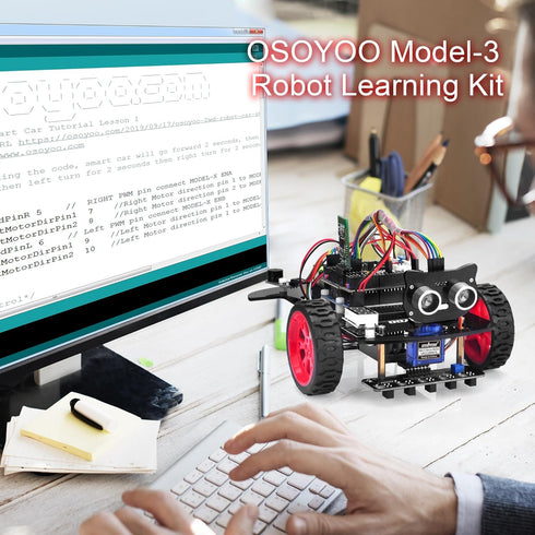 OSOYOO Model 3 Robot Car DIY Starter Kit for Arduino, Remote Control App, Educational Motorized Robotics, IOT Coding