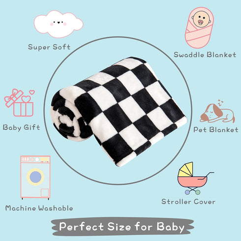 Checkered Fleece Baby Blanket, 30''x40'', Ultra Soft Cozy Receiving Blankets for Boys Girls Infant Toddler Crib Stroller
