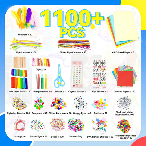 1100+ Set, 3 4-8, 8-12, SMILESSKIDDO Arts Craft Supplies for Kids - PCS Toddler DIY Craft Art Supply Portable Layered