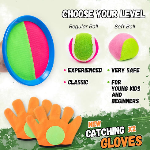 Toss and Catch Ball Set - Outdoor Games, Beach Games, Lawn Games, Gifts for Kids/Adults/Family (6 Paddles, 4 Balls)