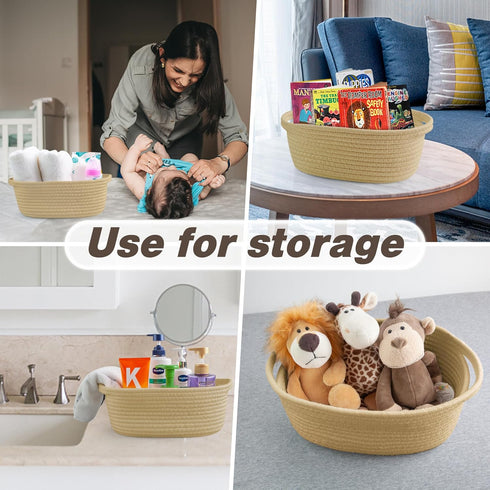 Pro Goleem Small Woven Basket with Gift Bags, Durable 12"X 8" X 5" Rope Basket for Storage, Baby Toy Basket with Handles