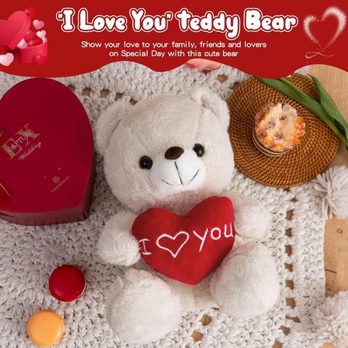 I Love You Teddy Bear for Girlfriend, Cute Stuffed Animals Plush Toys, 12 Inch Brown Bear for Mother's Day