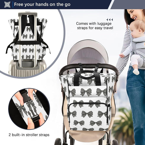 YANENDIE Backpack, Backpack Backpack Buffalo Plaid Bows Black White Diaper Bag Unisex Travel Baby Diaper Bags
