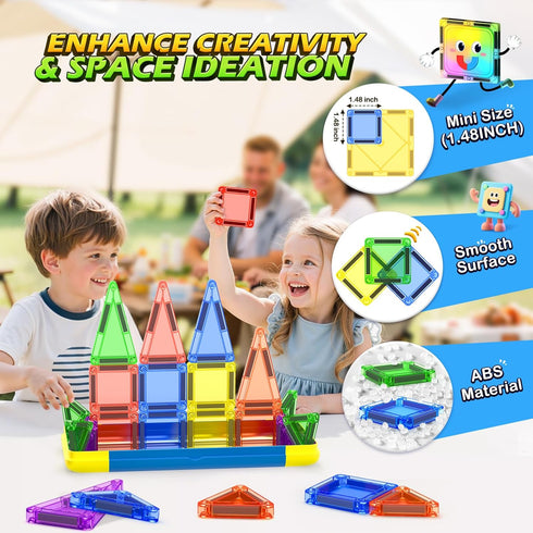 3 4 5 6 7 8+ Soyee Mini Magnetic Tiles Travel Toddler Toys with Metal Tin Portable STEM Building Kids Toys for Years