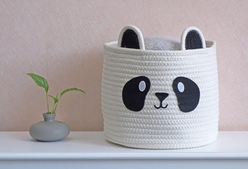 T&T Homewares Small Cute Panda Bear Basket for Kids Room Decor, Baby Shower, Baby Laundry Organizer