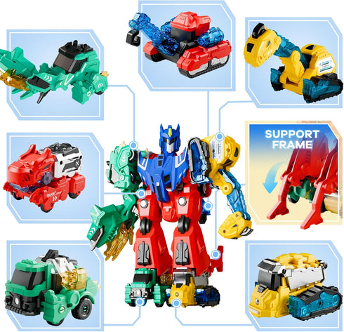 3 4 5 6 7 8 iPlay, iLearn Kids Dinosaur Transforme Robot Toy, Magnetic Construction Trucks Transform into Dinosaurs