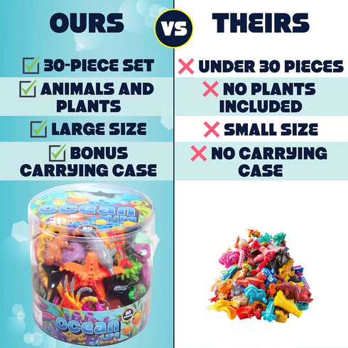 Set (30PCS) Playset Ocean Animal Toy Figures Marine Life Sea Creatures with Sharks, Dolphins, Turtles, Crabs & More