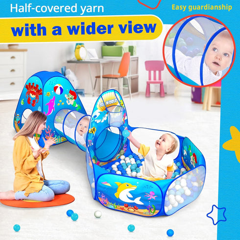3PC Kids Ball Pits for Toddlers with Kids Play Tent, Kids Tunnel for Baby, Children Pop Up Indoor/Outdoor Playhouse Toy