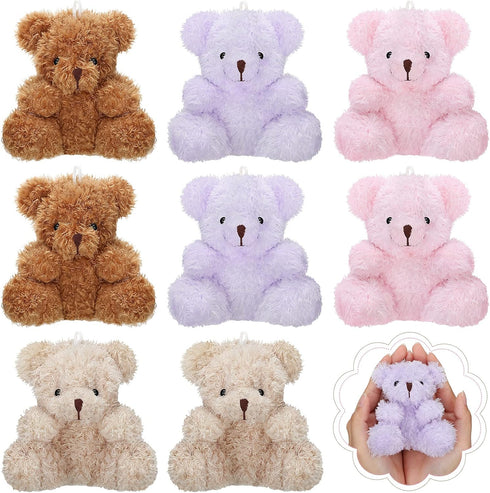 Threan 8 Pcs Mini Plush Bears, 4'' Small Bear Bulk Stuffed Animal Toys for Keychain Baby Shower Party Favors (Pink,