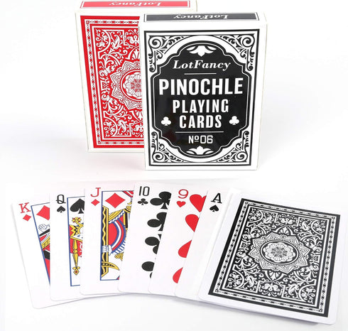 LotFancy Pinochle Playing Cards, 2 Decks of Cards, Black and Red, Special