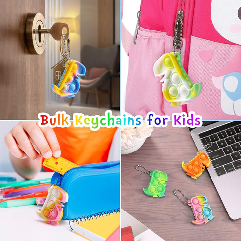 30 Pack 4-8 Dinosaur Party Favors Dinosaur Keychains Kids Party Favors Fidget Toys Bulk Mini Pop Fidget Keychain Its