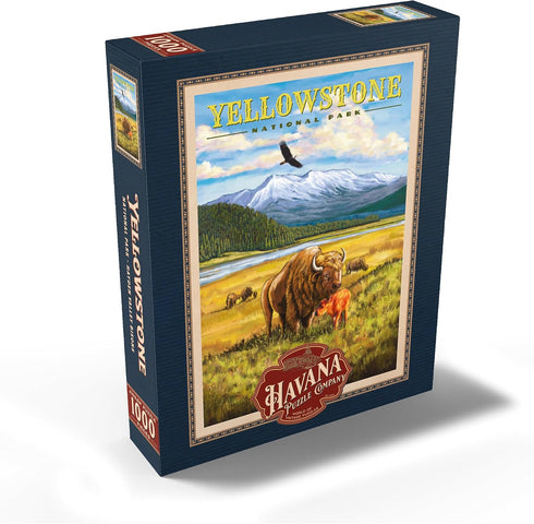 MyPuzzle Yellowstone National Park Vintage Travel Poster, Hayden Valley Bisons - Premium 1000 Piece Puzzle