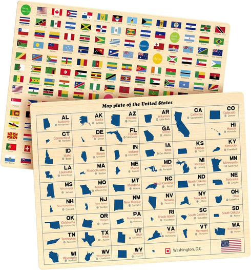 Puzzles for Kids Ages 4-6, Wooden Educational Puzzles for Toddlers 2-4, 2 Pack US & World Map