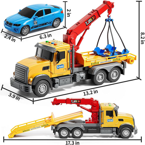 NIPLOOOW 3 4 5 6 7 Kids Toys for Years Old Boys, Tow Truck Toy,Friction Powered Transport Truck Crane Vehicle Toy
