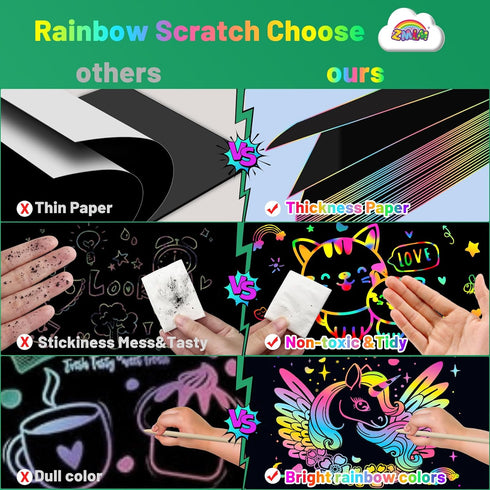 ZMLM 2 Pack 4-8,Easter Scratch Paper Art Craft: Rainbow Scratch Notebooks Easter Basket Stuffers for Toddler Crafts