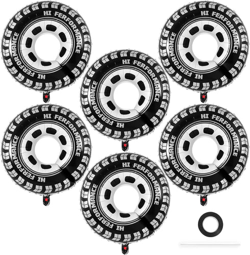 6 Pcs Large 30 Inch Race Car Wheel Balloons for Birthday Party Race Car Theme Decorations