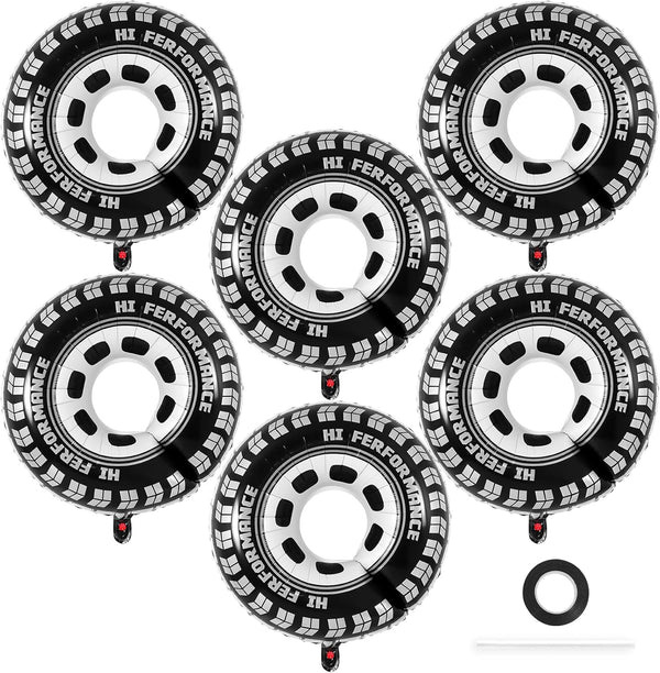 6 Pcs Large 30 Inch Race Car Wheel Balloons for Birthday Party Race Car Theme Decorations