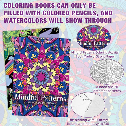 24 Liliful Pcs Mindful Coloring Book Bulk for Adult DIY Art Stress Relief Drawing Book with Relaxing Mindfulness