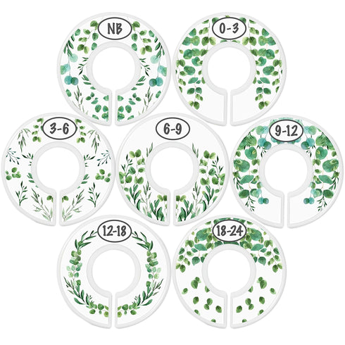 Botanical Nursery Closet Dividers - 7x Size Dividers for Baby Clothes, Eucalyptus Vines Greenery Decor