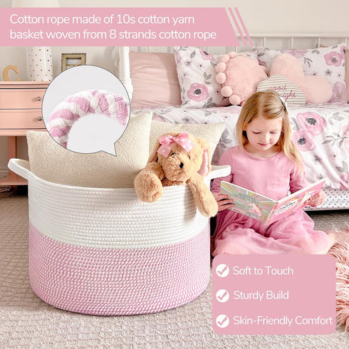 21.7" 21.7" 13.8", INDRESSME XXXLarge Storage Basket with Handle, Pink Laundry Basket for Nursery Stuffed Animal