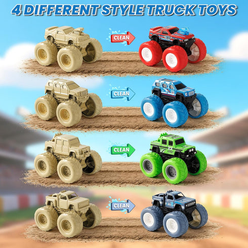3 4 5 6 7 4 Pack 3-5 6-8 IJIGU Monster Truck Toys for Year Old Kids, Wash to Reveal Monster Trucks for Toddlers, Toy
