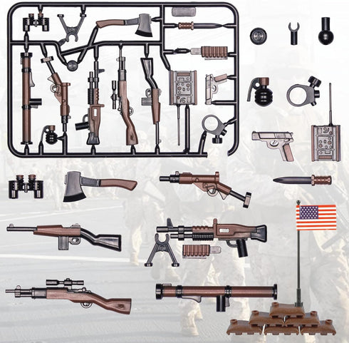 Weapons Pack Military Accessories, U.S Field Force Weapons Toy Set, Compatible with Major Brand, 3 Years Old+