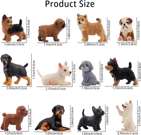 12PCS Realistic Dog Figurines, Hand Painted Tiny Puppy Animals Toy, Dog Cake Topper Gift for Kids & Toddlers