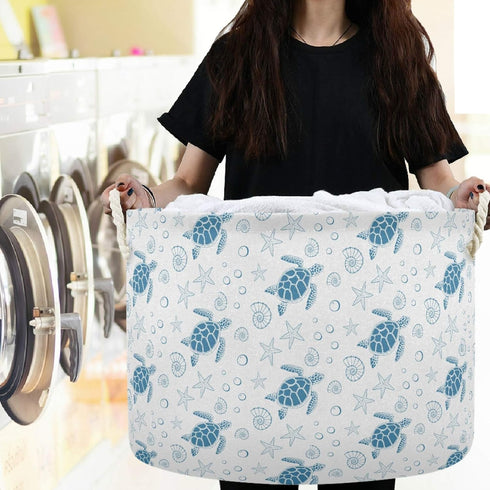 visesunny Collapsible Large Capacity Basket - Turtle Sea Star Shell Storage Hamper with Durable Cotton Handles