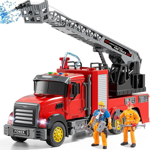 i diy Fire Truck Toy with Sound & Light - 2pcs Firefighter & Water