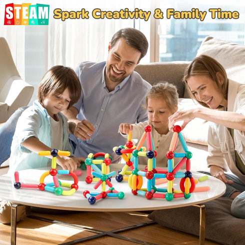 64PCS Paaxido Magnetic Building Blocks - Montessori Sensory Toys with Stronger Magnets, STEM Learning Toys for Kids