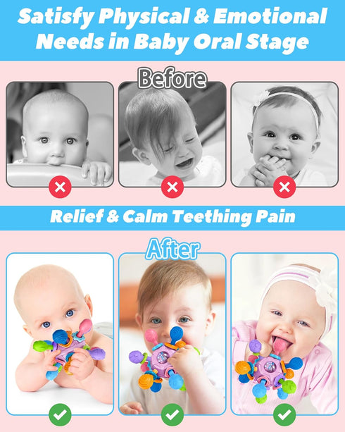 Baby Teething Toys for Babies 0-6 Months | Infant Baby Girl Gifts | Rattles Chew Toys Sensory Learning Montessori -
