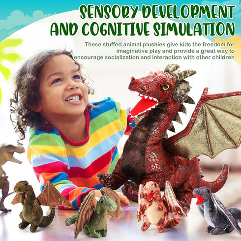 Deekin 7 Pcs Dragon Toy Set, 16 Inch Large Dragon Stuffed Animal with 4 Cute Baby Plush Dragons and 2 Eggs