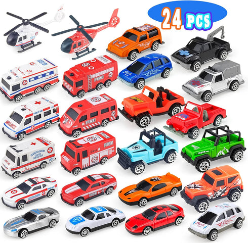 Push Cars | Mini Cars | 24 Pack Toy Cars for Toddlers 1-3 Year Old Boys and Girls, Small Vehicles Play Set