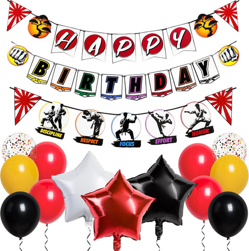 Karate Birthday Party Supplies, Martial Arts Decorations, Happy Birthday Banner, Black Belt Party Decorations